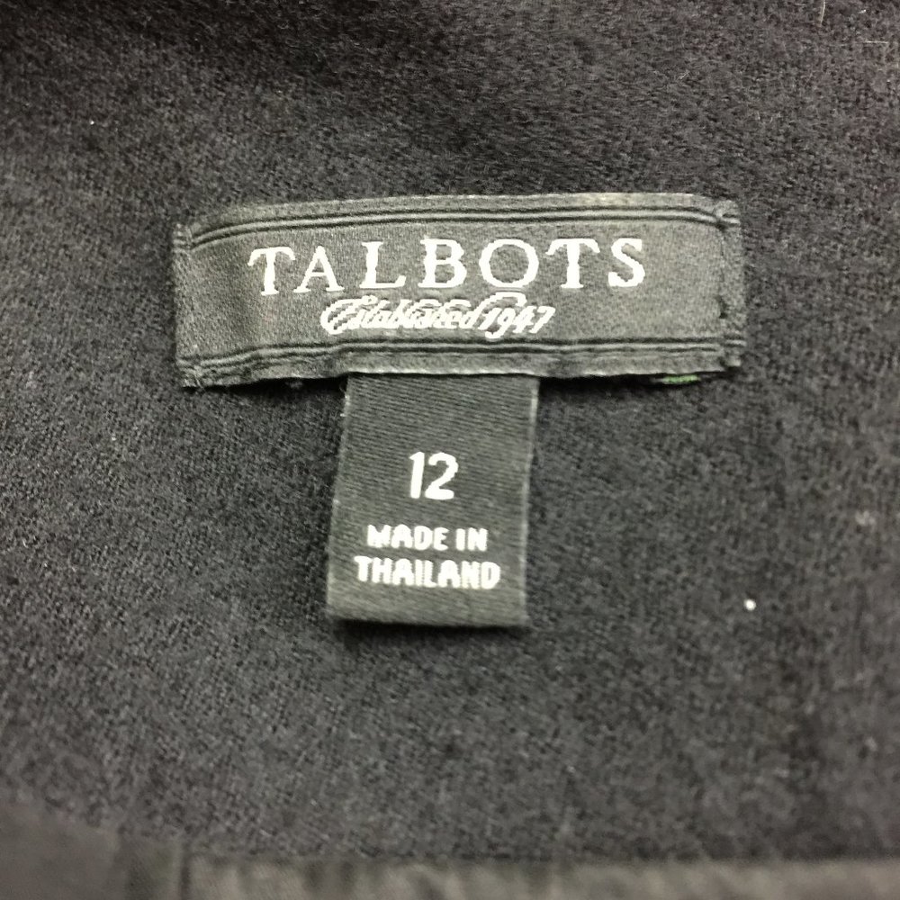 Talbots Fit & Flare Dress Sz 12 Womans Black Wool Cap Sleeve Belt V-neck Pocket - Picture 5 of 13